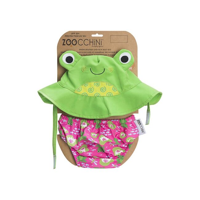 Zoocchini Set Baby Costumino Contenitivo + Cappellino, Rana - UPF 50+ Taglia M