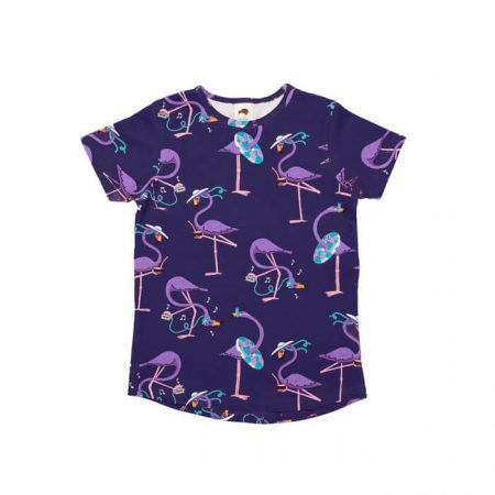 T-shirt purple flamingo 110/116 cm. - Mullido