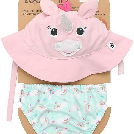 Set Baby Costumino Contenitivo + Cappellino, unicorno - UPF 50+ Taglia L - Zoocchini