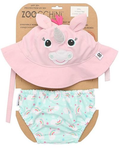 Set Baby Costumino Contenitivo + Cappellino, unicorno - UPF 50+ Taglia M- Zoocchini