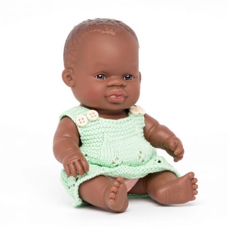 Bambola corpo rigido 21 cm afro femmina con vestiti - Miniland