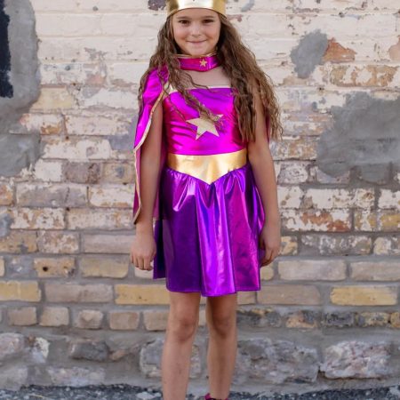 Superhero Star Dress/Cape/Headpice, 5/6 anni - Great Pretenders
