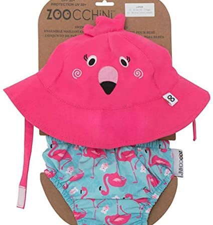 Zoocchini Set Baby Costumino Contenitivo + Cappellino, Fenicottero - UPF 50+ Taglia L