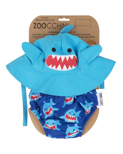 Set Baby Costumino Contenitivo + Cappellino, squalo - UPF 50+ Taglia L 12/24 mesi - Zoocchini