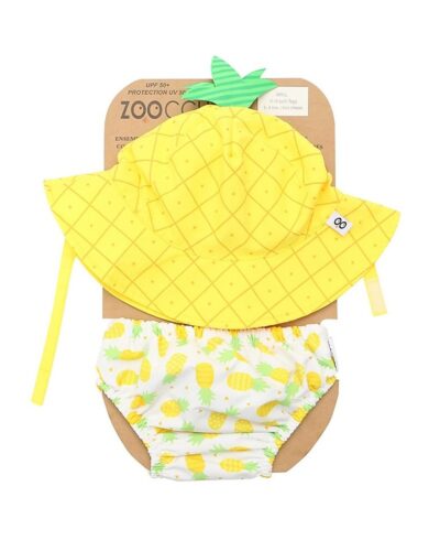 Set Baby Costumino Contenitivo + Cappellino, ananas - UPF 50+ Taglia M 6-12 mesi - Zoocchini