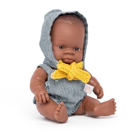 Bambola corpo rigido 21 cm afro maschio con vestiti - Miniland